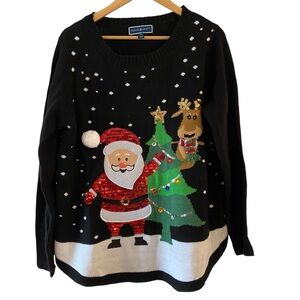 NEW Ugly Christmas Sweater Womens Size 1X Holiday Sequin Santa Reindeer Tree